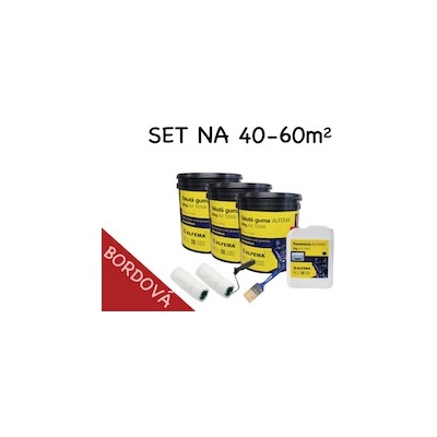 SET na 40-60m2 (65kg) - 3xTekutá guma ALFEMA TG500 bordová 20 kg, 1x Penetrácia ALF PR40 5kg, náradie