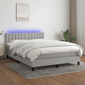 vidaXL Боксспринг легло с матрак и LED, светлосиво, 140x190 см, плат (3133469)