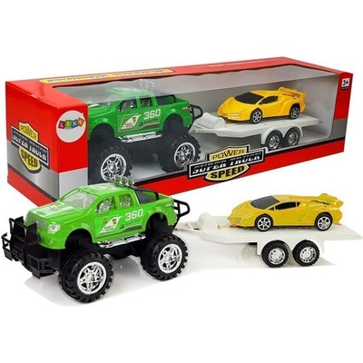 LEANToys Sada zeleného off-roadu se sportovním autem a odtahovkou
