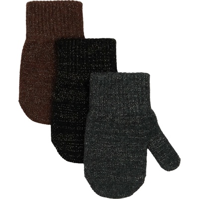 Mikk line 3 páry dětské pletené palčáky s třpytkami French Roast Black Antrazite