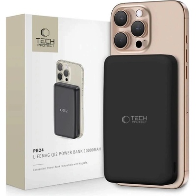 Tech-Protect Външна батерия /power bank/ Tech-Protect PB24 LifeMag Qi2, 10 000mAh, черна, 1x USB-C(ж), 1x USB-A(ж), безжично зареждане, 18W (THP3574)