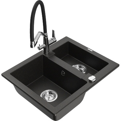 Mexen Carlos гранитна мивка с 1, 5 камери с кухненски смесител Дуо, (6518-75-671701-07)