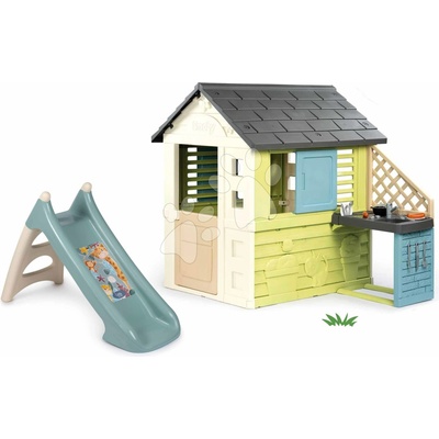 Smoby Set šmykľavka s vlhčením s dĺžkou šmyku 90 cm XS Slide Little a rozšíriteľný domček Pretty Life s kuchynkou