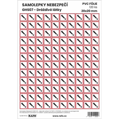 RAFO Samolepka Nebezpečí GHS07 - Dráždivé látky, různé velikosti Velikosti: 2 x 2 cm (120 ks na A4)