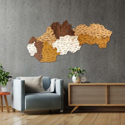 Nástěnná dřevěná mapa Slovenska 100 x 50 cm (kraje)