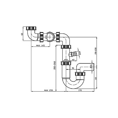 Franke sifón plast drezový, 40 mm, 170-250mm, biely