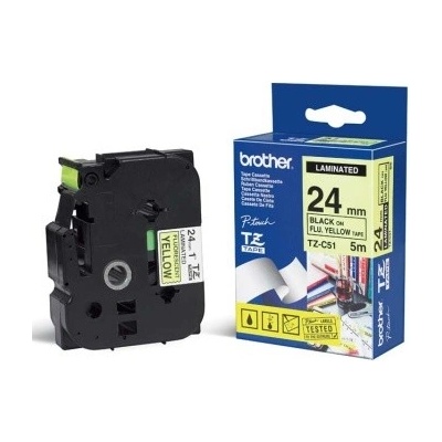 páska BROTHER TZC51 čierne písmo, fluorescenčná žltá páska Tape (24mm) (TZEC51)