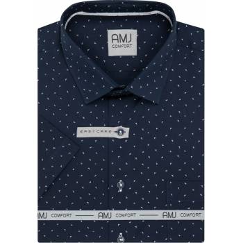 AMJ pánská bavlněná košile krátký rukáv regular fit VKBR1367 vzorovaná tmavě modrá