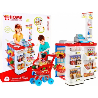 Mamido Detský supermarket s nákupným košíkom červený