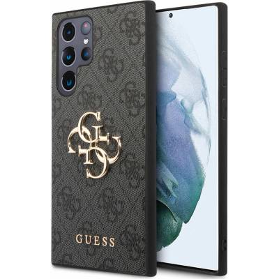 GUESS PU 4G Metal Logo Leather Hard Case - дизайнерски кожен кейс за Samsung Galaxy S24 Ultra (сив)