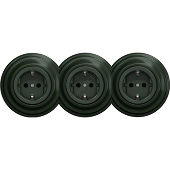 Kliklap - Тройна ретро розетка за дома с рамка SCHUKO 230 V, зелена (KA0063B)