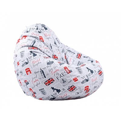 Pufrelax Пуф круша 320л. , Nirvana Grande, Good Old News, Водоустойчив, Перящ се калъф, Пълнеж от Полистиролни перли, принт