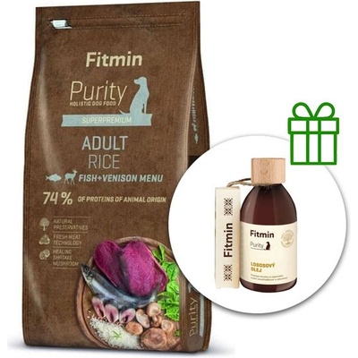Fitmin Purity Възрастни Ориз Риба & Еленско 12 кг + Fitmin Purity Лососово масло БЕЗПЛАТНО