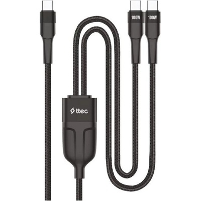 Data кабел ttec AlumiCable Duo USB-C - 2 USB-C 100W Fast Charge Cable, 150cm - Черен