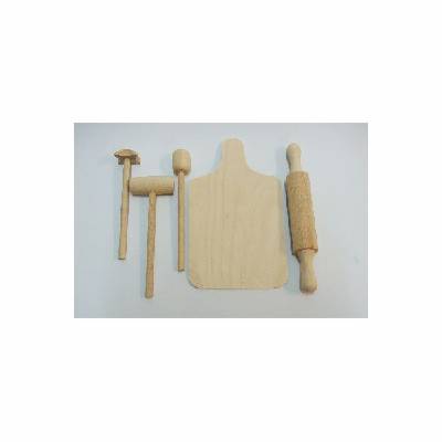 Teddies kuchyňské nádobí prkénko váleček palička dřevo v krabici 40x30x4,5cm