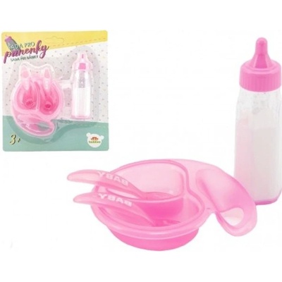 Teddies Sada pre bábiky plast fľaštička miska s príborom na karte 19x22x4cm