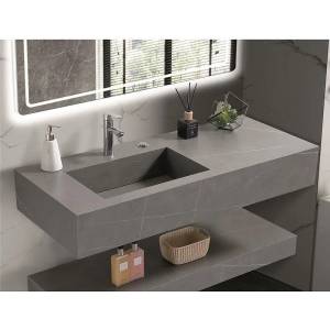 Inter Ceramic Мивка за баня PIETRA / ICL 12049/120G LEFT, стенен монтаж, кварц, сив, 120x50x18см (12049/120G LEFT)