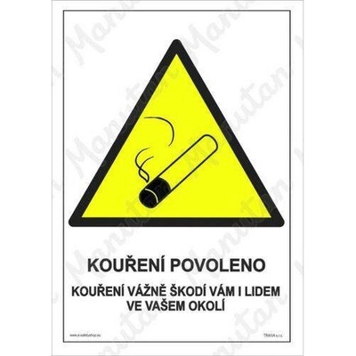 Kouření povoleno kouření vážně škodí vám i lidem ve vašem okolí, plast 297 x 420 x 2 mm A3