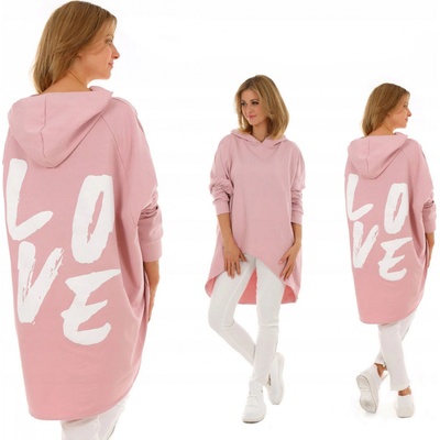 Fashionweek Dámska mikina Oversized bavlnená mikina s kapucňou Love MF525 ružový