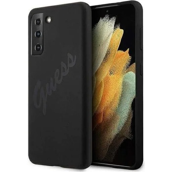 GUESS Silicone Script Vintage Silicone Case - дизайнерски силиконов кейс за Samsung Galaxy S21 (черен)
