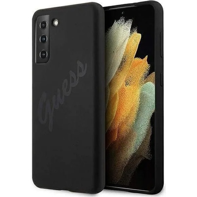 GUESS Silicone Script Vintage Silicone Case - дизайнерски силиконов кейс за Samsung Galaxy S21 (черен)
