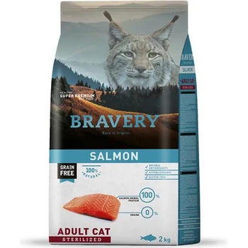 Bravery salmon cat adult sterilised, натурална, хипоалергенна храна, БЕЗ ЗЪРНО за пораснали кастрирани котки от всички породи над 1 година, със сьомга, подходяща и за котки с наднормено тегло, Испания - 7 кг