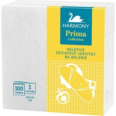 Harmony ubrousky Prima 1V na balení bílé 100ks 33x33cm