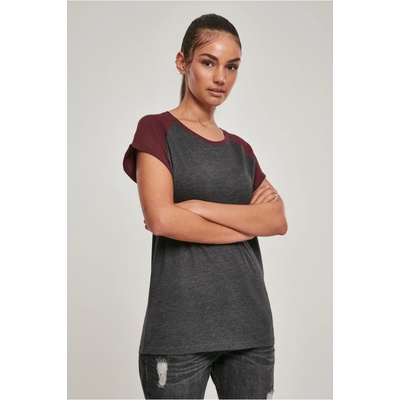Women's contrasting raglan t shirt charcoal/red wine