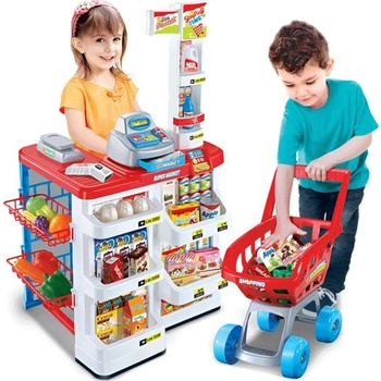 Mamido Dětský supermarket s nákupním košíkem červený 668-05