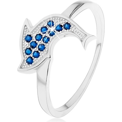 Šperky eshop Prsten ze stříbra 925 blyštivý skákající delfín tmavomodré zirkony SP58.06