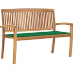 vidaXL Стифираща градинска пейка с възглавница, 128, 5 см, тик масив (3063284)
