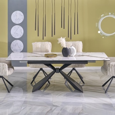 Bogdan Furniture Europe Трапезна маса Мебели Богдан модел luciano, разтегателна, бял мрамор/черно