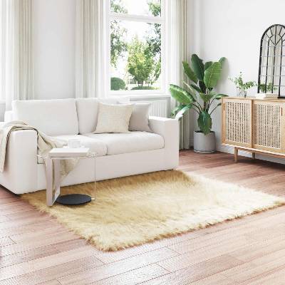 vidaXL Изкуствена овча килим TAFALLA Кремаво 120 x 120 cm Полиестер (42021509)