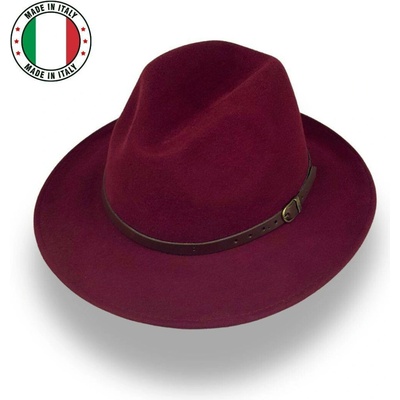 Krumlovanka Vlněný klobouk fedora střední krempa s koženou stuhou P-02/BOR bordó