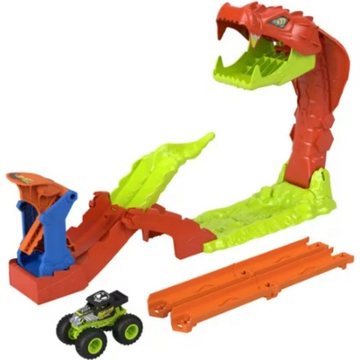 Mattel Игрален комплект Hot Wheels Monster Trucks - Комплект със змийска каскада, с бъги 1: 64 (JJN44)