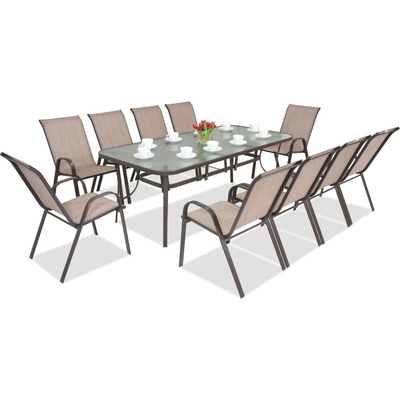 Garden Point Трапезни мебели от стомана Modena за 10 души с голяма маса Garden Point, кафяви (GAP387-10)