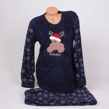 Image 1 of Коледна макси пижама в тъмносиньо от полар с мече