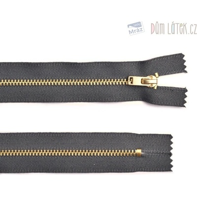Zip mosadzný nedeliteľný tmavosivý 18 cm
