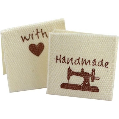 Pro Háčkování Látková cedulka Handmade bílá natural s šicím strojem