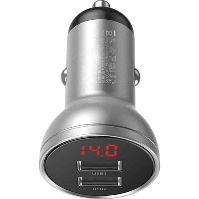 Baseus Зарядно за кола с 2xUSB-A изхода, технология за бързо зареждане и дисплей за зареждане на мобилни устройства - Baseus Digital Display 45W Dual USB Quick Car Charger (CCBX-B0S) (сребрист) (CCBX-B0S)