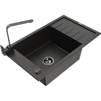 Mexen Elias гранитна мивка с 1 отделение с дренаж и кухненски смесител Rita, черно/златист металик - 6511-75-670300-70-B (6511-75-670300-70-B)