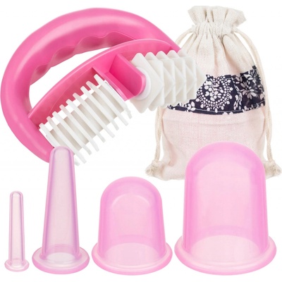 BeautyRelax 12226 Banky 4ks s masážnym valčekom 1 ks, 5-dielna súprava na masáž