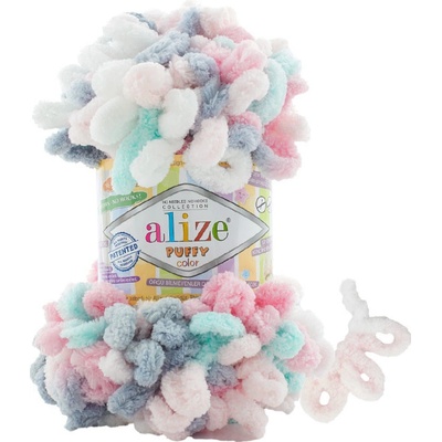 Alize příze Puffy color 6529 růžová, mintová, šedá, bílá