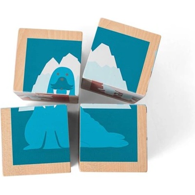 BS Toys Дървени кубчета с картинки на животни - 4 бр