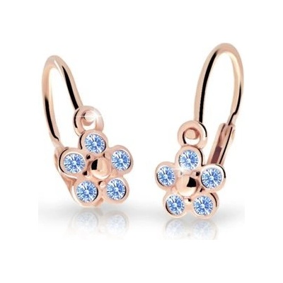 Danfil dětské náušnice kytičky C2744 z růžového zlata s kamínky Arctic Blue zapínání brizura