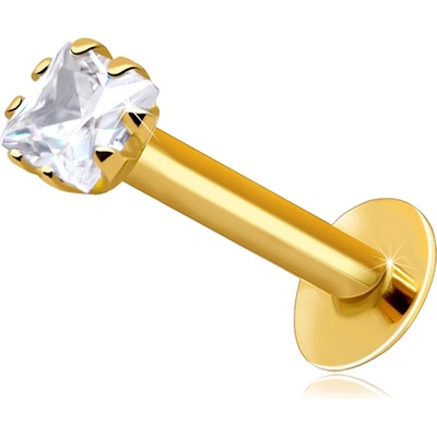 Šperky eshop zlatý piercing do rtu a brady čirý zirkon ve tvaru čtverce S2GG206.60