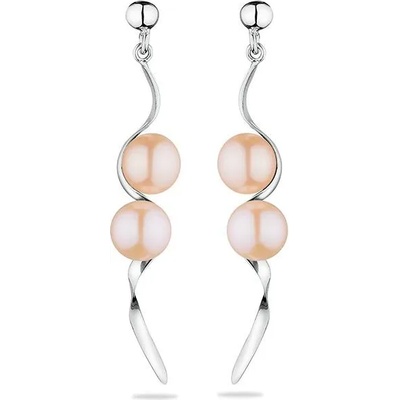 Swan Сребърни обици със сладководни розови перли GE013R Swan