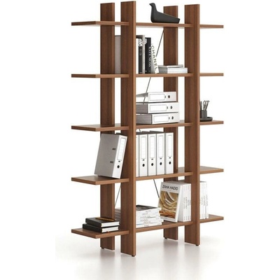 Kancelářský regál vysoký krátký SOLID, 1250 x 400 x 1825 mm, ořech