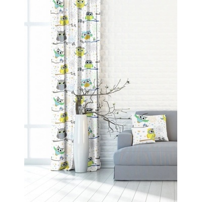 Záves dekoračný alebo látka, OXY Sovy, žltomodrý, 150 cm 150 cm