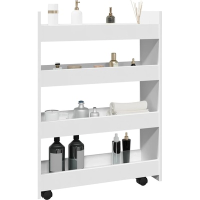 vidaXL Тясна количка за съхранение с 4 нива, бяла, инженерно дърво (855259)